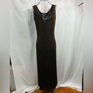 Carole Little chocolate brown maxi dress with side slits size SP